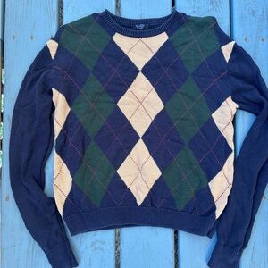 Brandy Melville Navy and Green Argyle Sweater